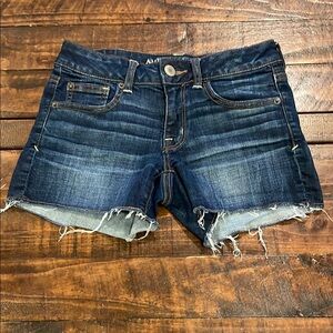 American Eagle Blue Jean Shorts with Frayed Hem